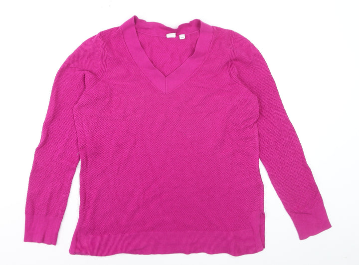 GAP Womens Pink V-Neck Long Sleeve Cotton Knit Jumper Size L