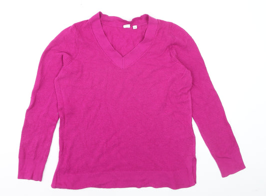 GAP Womens Pink V-Neck Long Sleeve Cotton Knit Jumper Size L