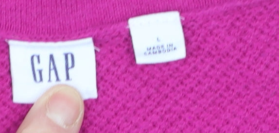 GAP Womens Pink V-Neck Long Sleeve Cotton Knit Jumper Size L