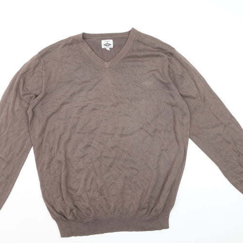 Umbro Men’s Brown V-Neck Cotton Pullover Jumper Size M