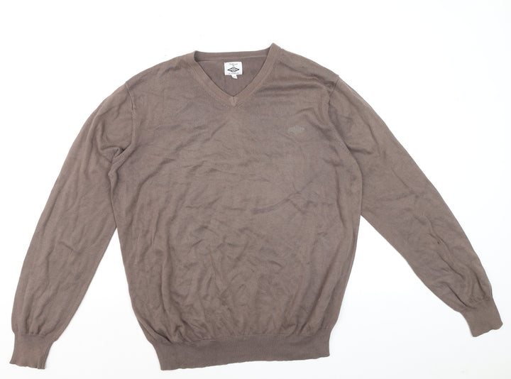 Umbro Men’s Brown V-Neck Cotton Pullover Jumper Size M
