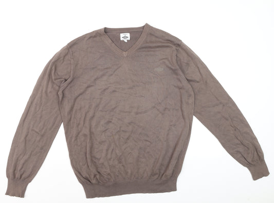 Umbro Men’s Brown V-Neck Cotton Pullover Jumper Size M