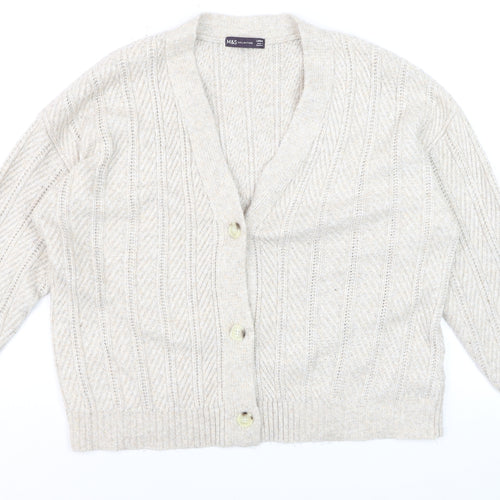 Marks and Spencer Womens Beige Knit V-Neck Cardigan Size L