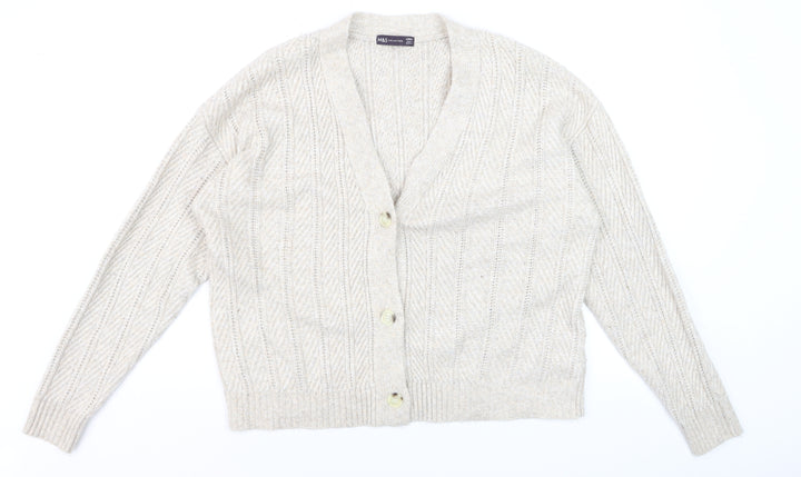 Marks and Spencer Womens Beige Knit V-Neck Cardigan Size L