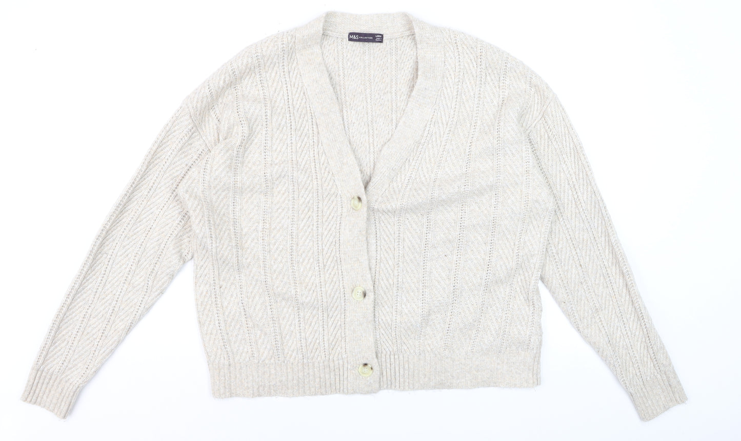 Marks and Spencer Womens Beige Knit V-Neck Cardigan Size L