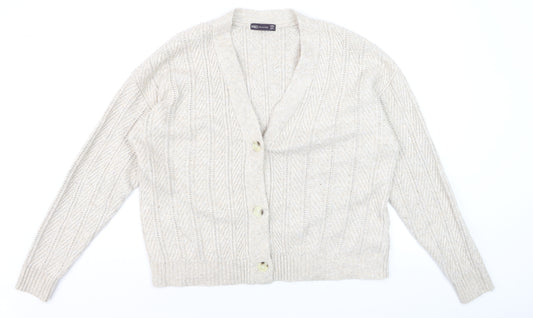 Marks and Spencer Womens Beige Knit V-Neck Cardigan Size L
