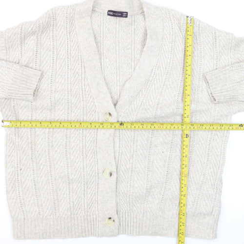Marks and Spencer Womens Beige Knit V-Neck Cardigan Size L