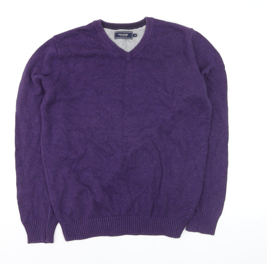 Maine New England Men's Purple Cotton V-Neck Jumper Size M