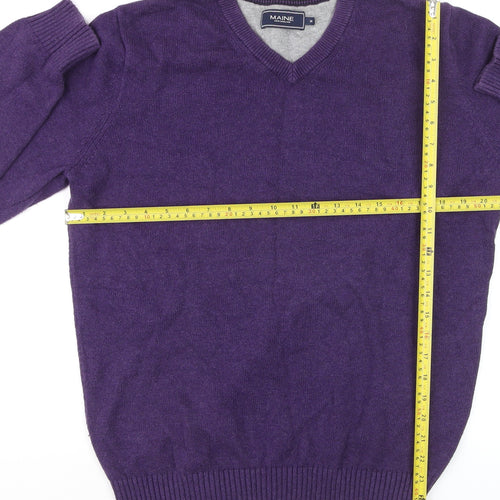 Maine New England Men's Purple Cotton V-Neck Jumper Size M