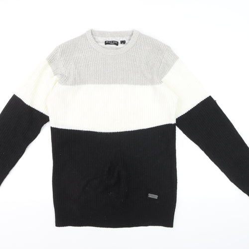 Brave Soul Men's Multicoloured Chunky Knit Crew Neck Jumper Size M