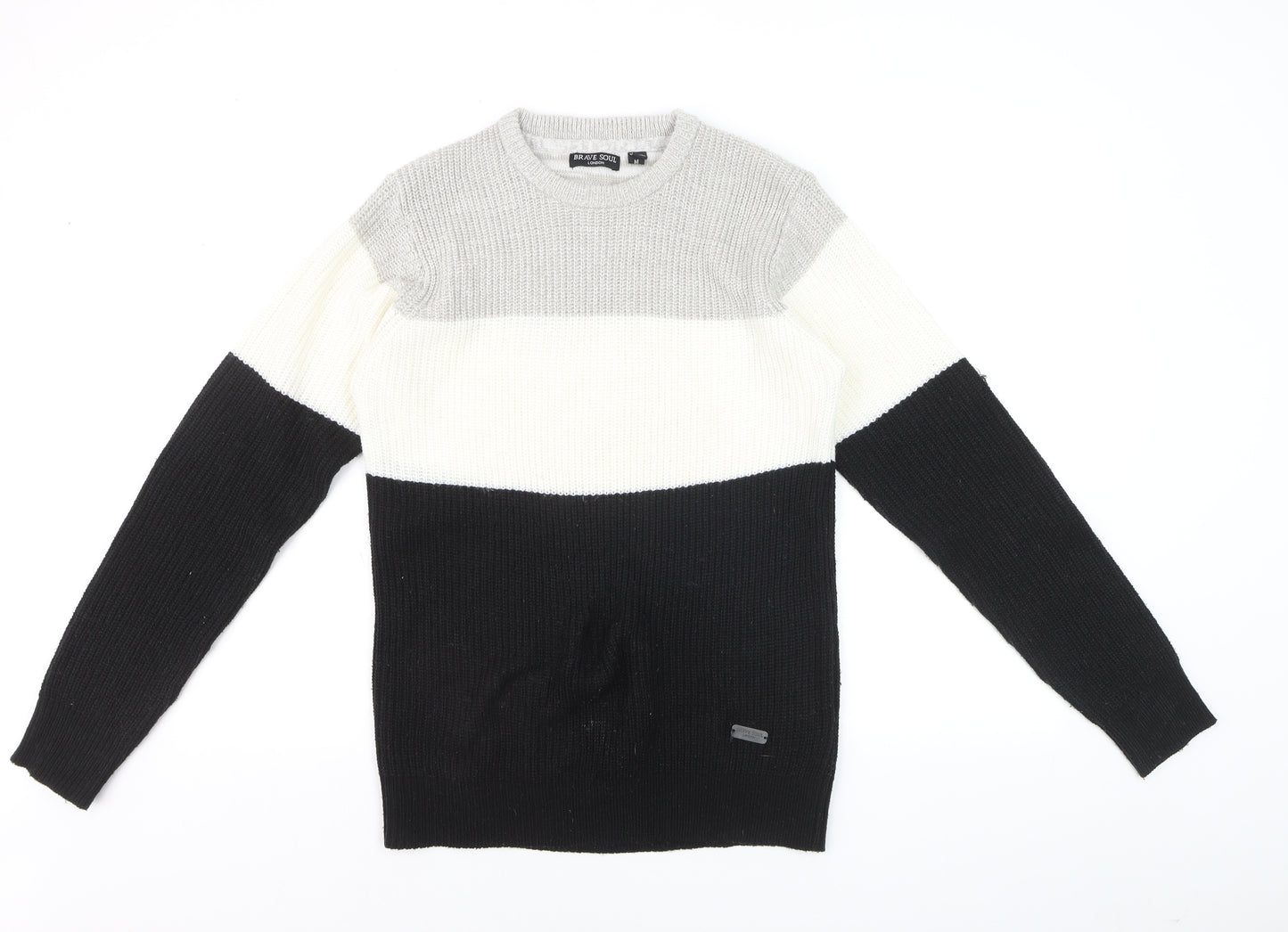 Brave Soul Men's Multicoloured Chunky Knit Crew Neck Jumper Size M