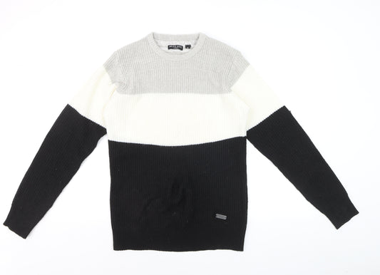 Brave Soul Men's Multicoloured Chunky Knit Crew Neck Jumper Size M