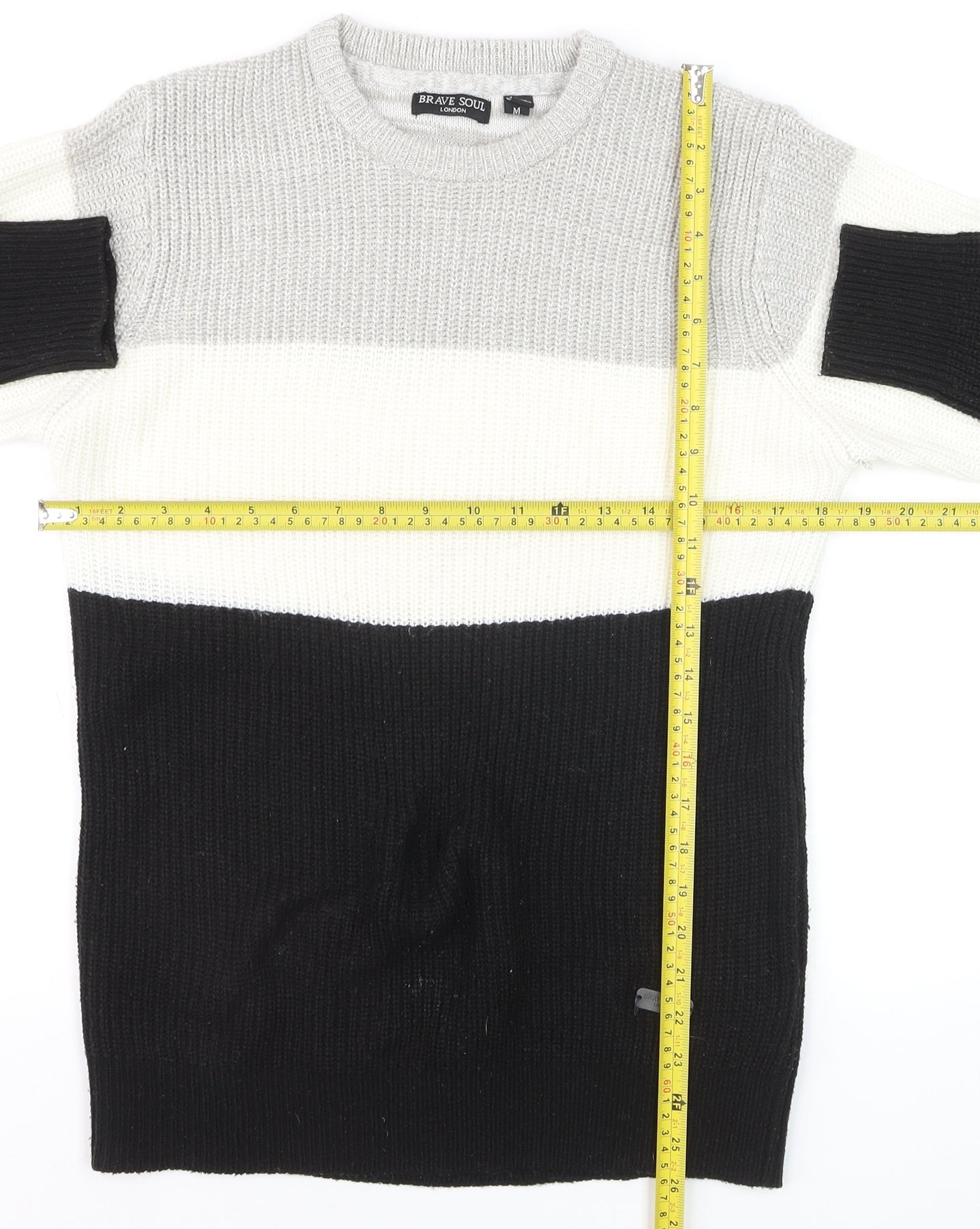 Brave Soul Men's Multicoloured Chunky Knit Crew Neck Jumper Size M