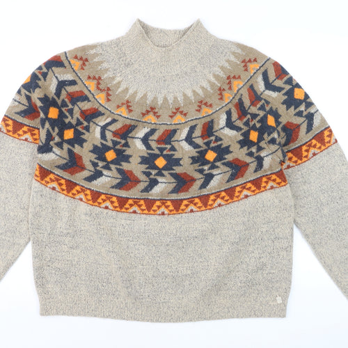 Weird Fish Womens Beige Aztec Knit Mock Neck Jumper Size 18