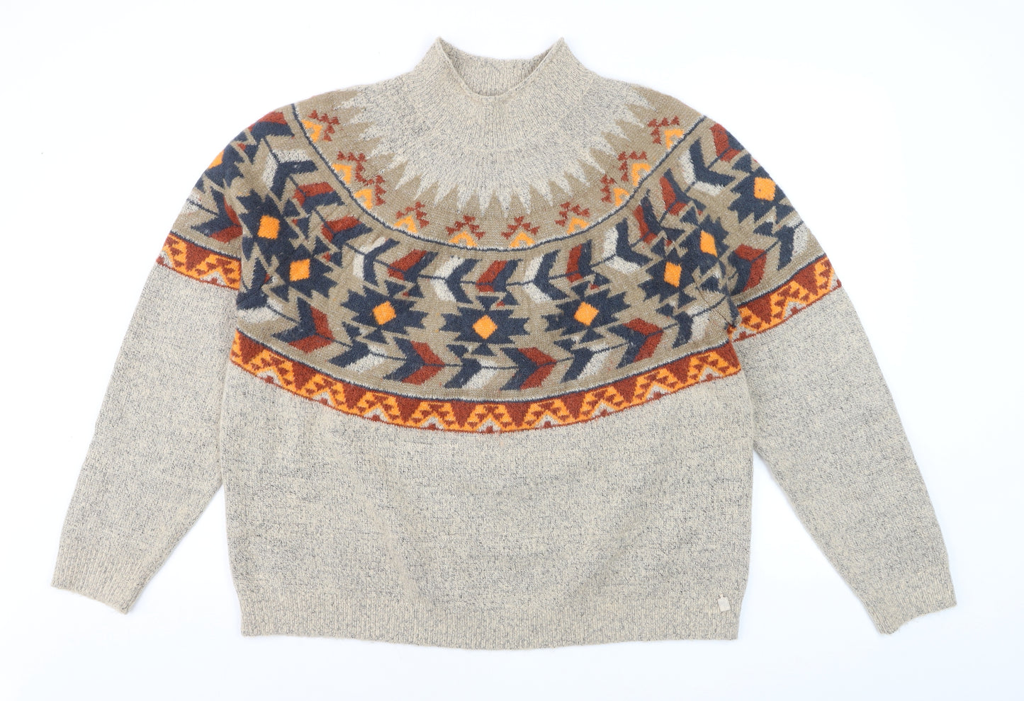 Weird Fish Womens Beige Aztec Knit Mock Neck Jumper Size 18
