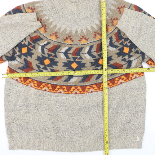 Weird Fish Womens Beige Aztec Knit Mock Neck Jumper Size 18