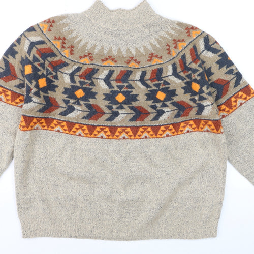 Weird Fish Womens Beige Aztec Knit Mock Neck Jumper Size 18
