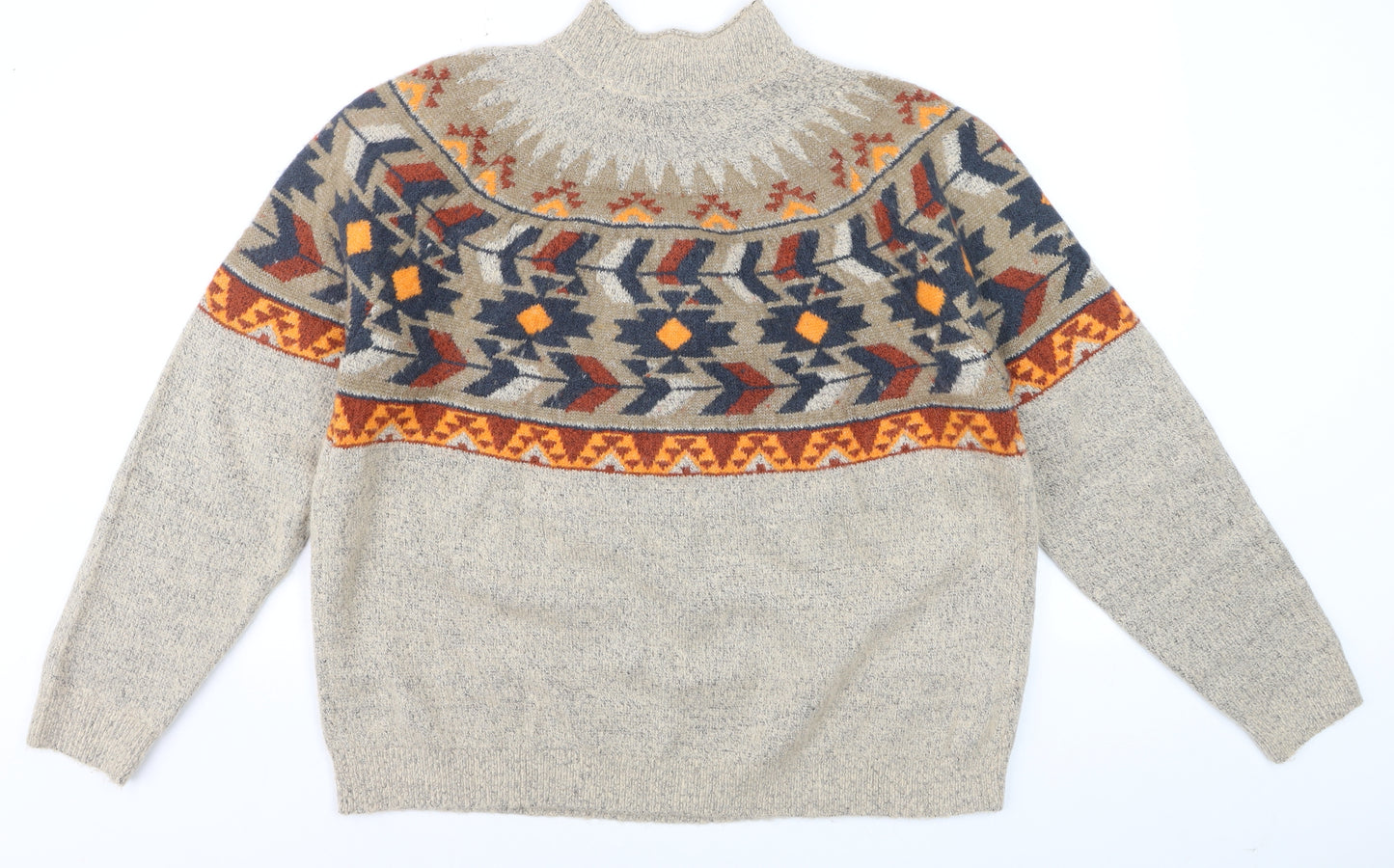 Weird Fish Womens Beige Aztec Knit Mock Neck Jumper Size 18
