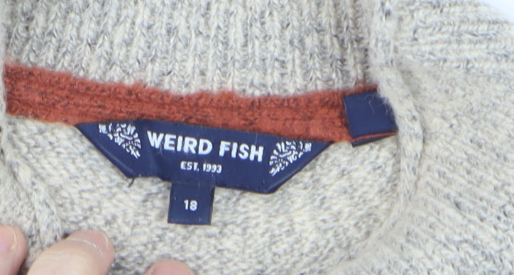 Weird Fish Womens Beige Aztec Knit Mock Neck Jumper Size 18