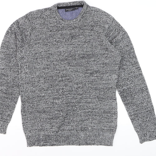 Brave Soul Men's Grey Chunky Knit Crew Neck Pullover Jumper M