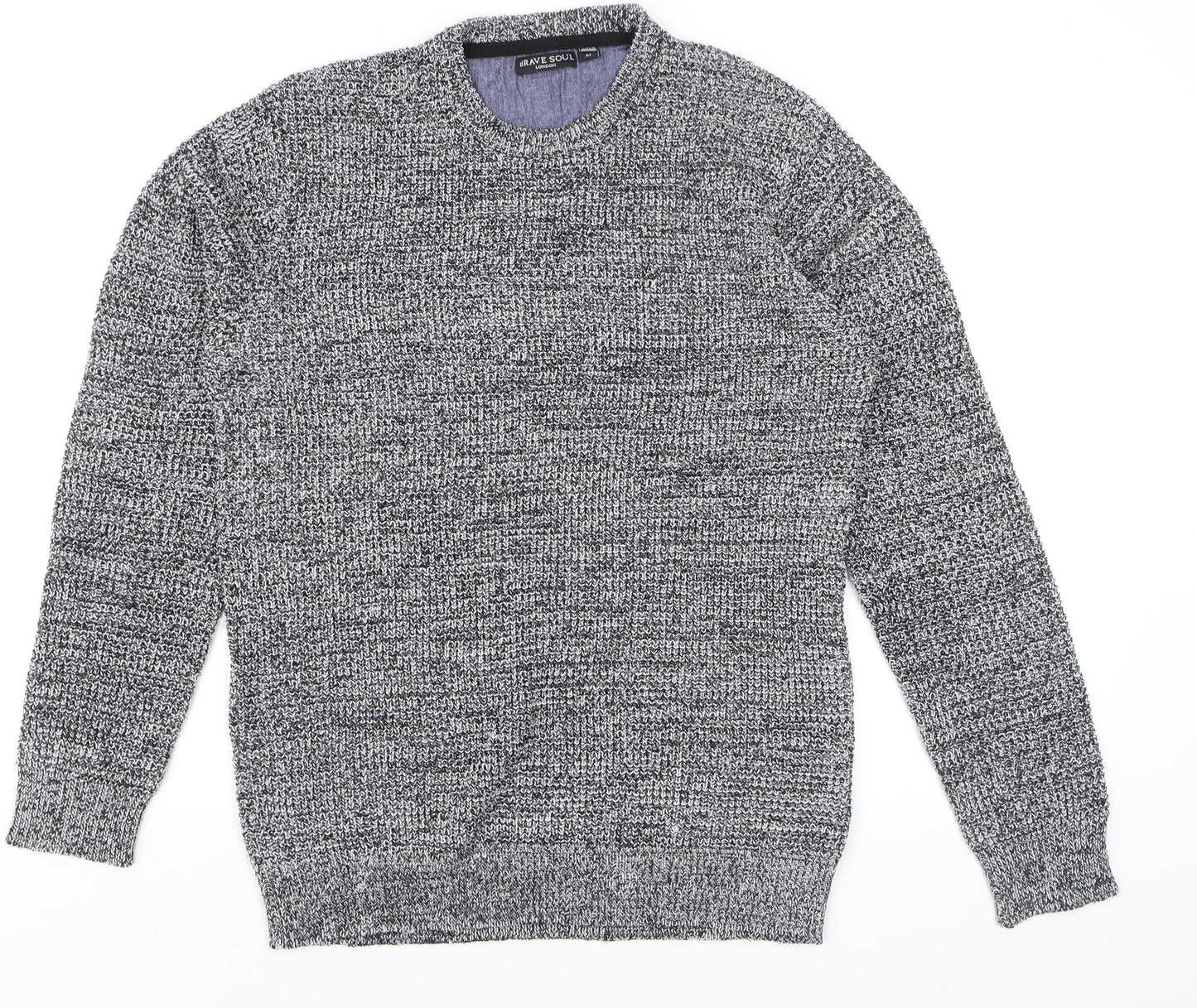 Brave Soul Men's Grey Chunky Knit Crew Neck Pullover Jumper M