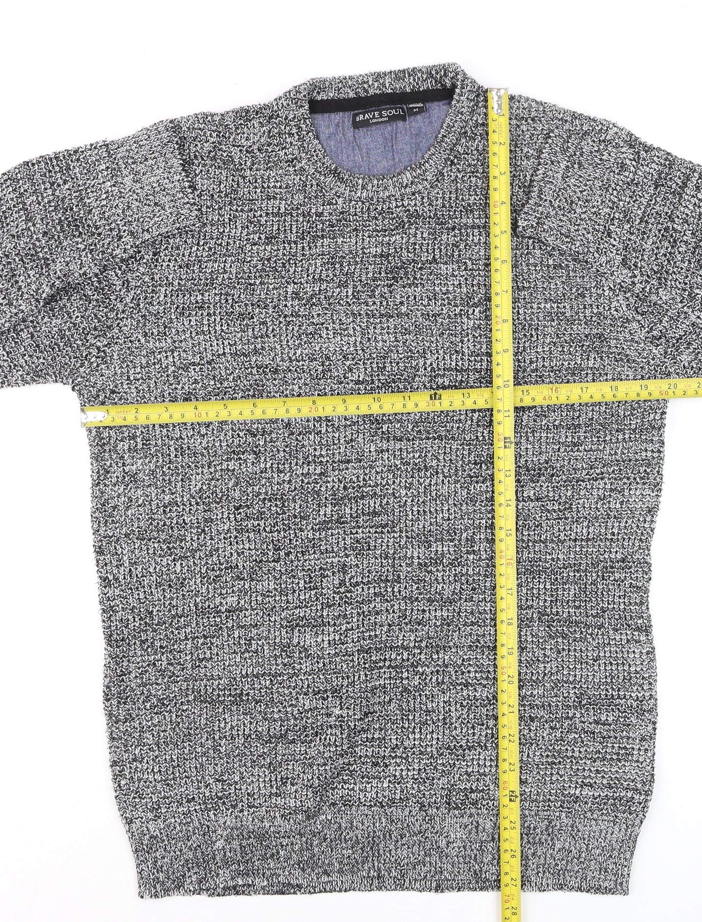 Brave Soul Men's Grey Chunky Knit Crew Neck Pullover Jumper M