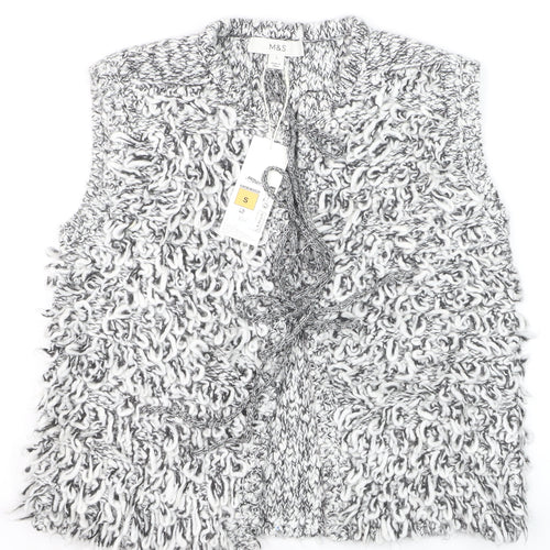 Marks and Spencer Women's Grey Chunky Knit Tie Vest S