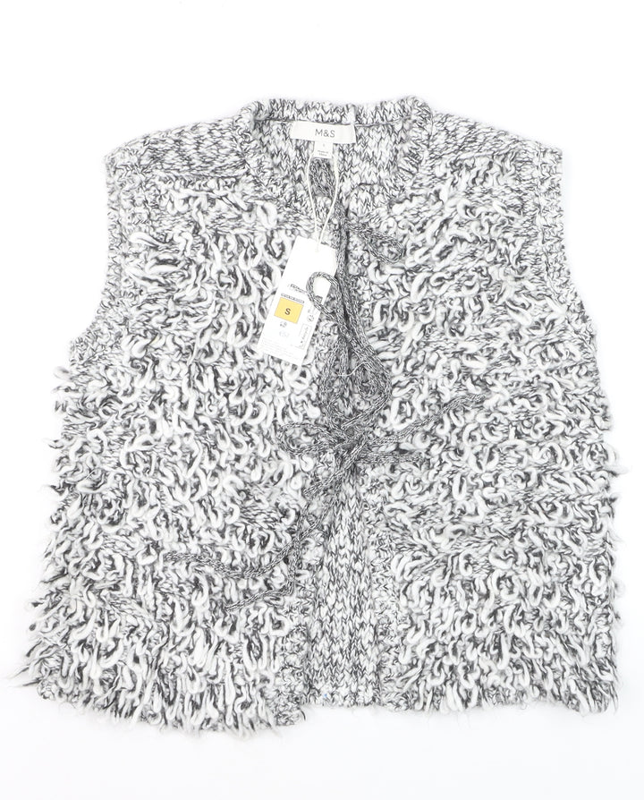 Marks and Spencer Women's Grey Chunky Knit Tie Vest S