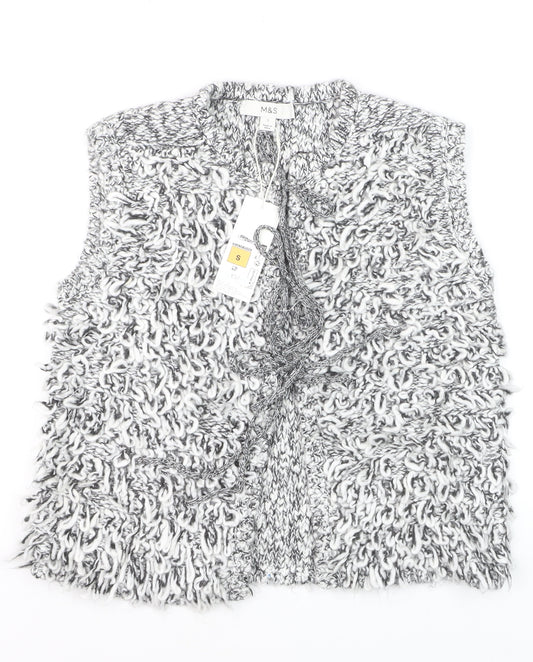 Marks and Spencer Women's Grey Chunky Knit Tie Vest S