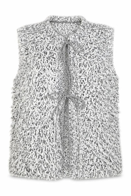 Front view of Marks & Spencer Women's Grey Chunky Knit Tie Vest S