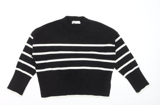 Bershka Womens Black Striped Knit Crew Neck Pullover Jumper Size S