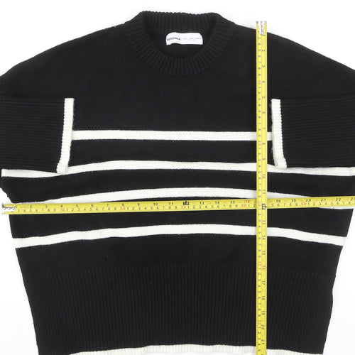 Bershka Womens Black Striped Knit Crew Neck Pullover Jumper Size S