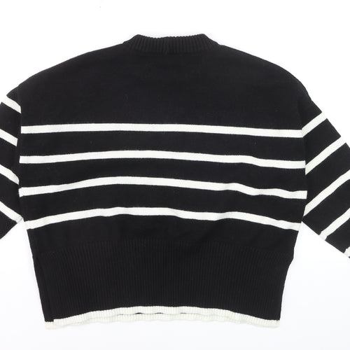 Bershka Womens Black Striped Knit Crew Neck Pullover Jumper Size S