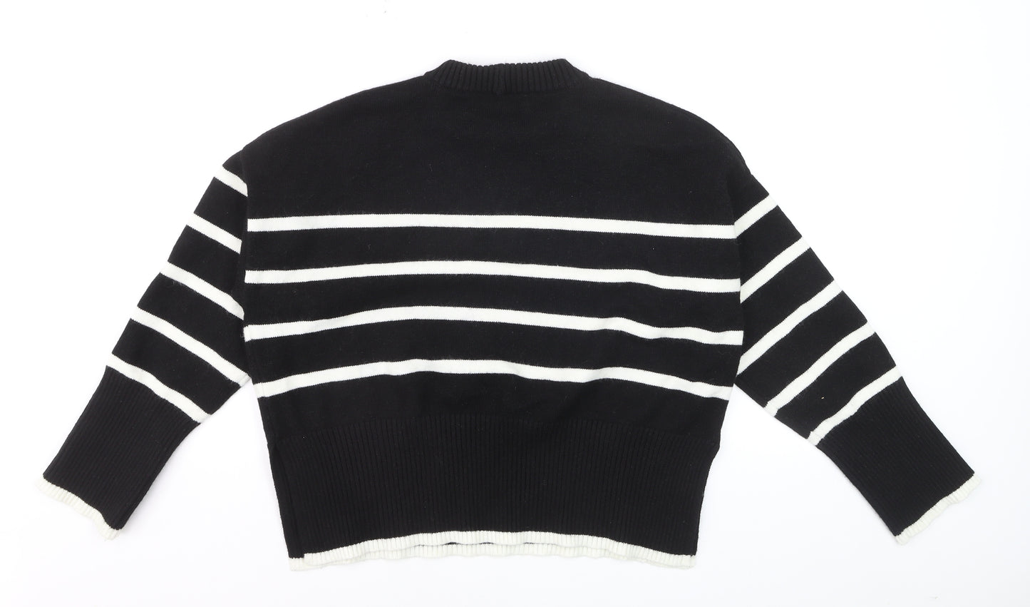 Bershka Womens Black Striped Knit Crew Neck Pullover Jumper Size S