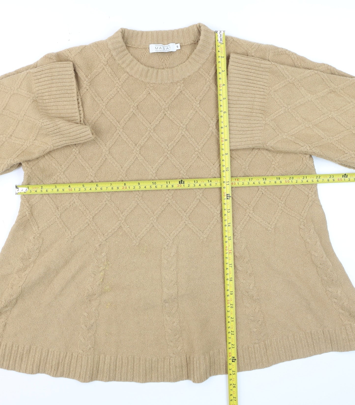Masai Copenhagen Women Beige Cable-Knit Pullover Jumper Small