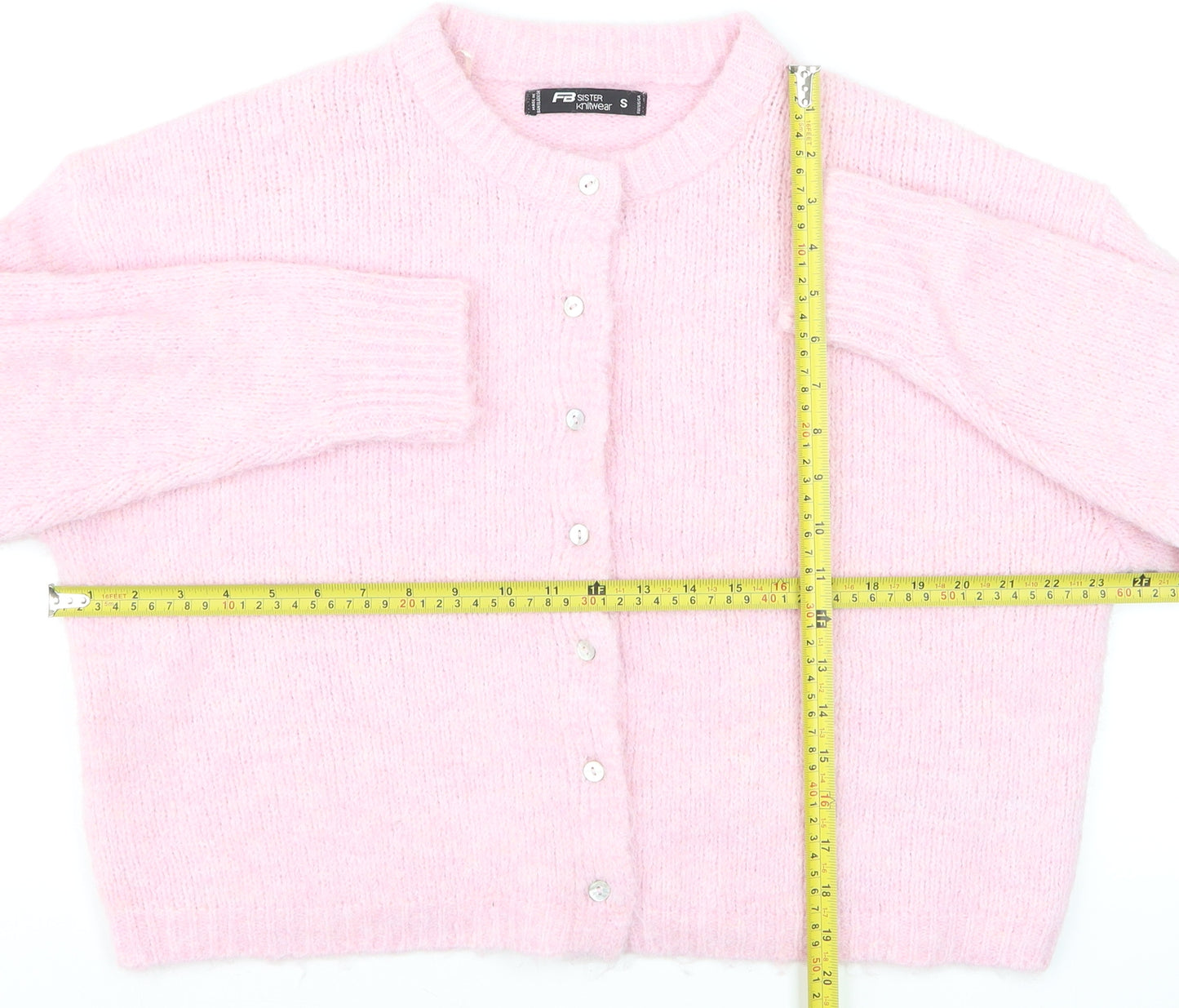 FB Sister Women’s Pink Knit Crew Neck Cardigan Size S