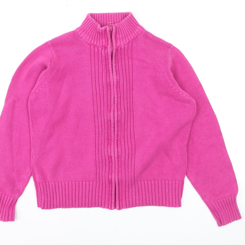 EWM Women's Pink Full Zip Cotton Mock Neck Jumper Size M