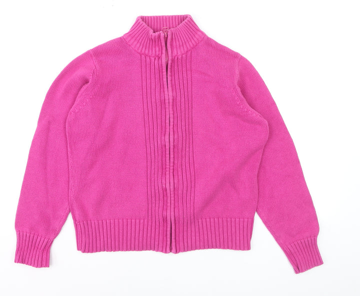 EWM Women's Pink Full Zip Cotton Mock Neck Jumper Size M