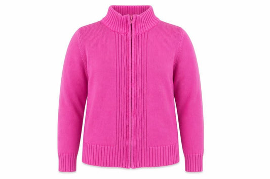 Front view of EWM Women's Pink Full Zip Cotton Mock Neck Jumper, size M