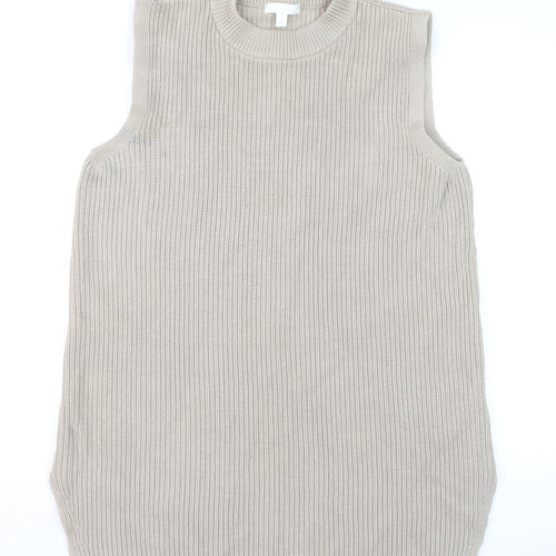 H&M Women Beige Sleeveless Chunky Knit Vest Jumper Size 14