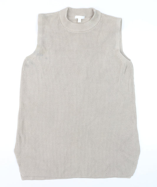 H&M Women Beige Sleeveless Chunky Knit Vest Jumper Size 14