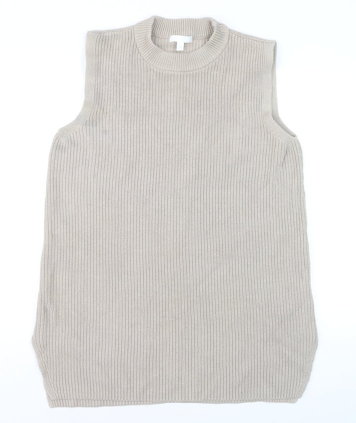 H&M Women Beige Sleeveless Chunky Knit Vest Jumper Size 14