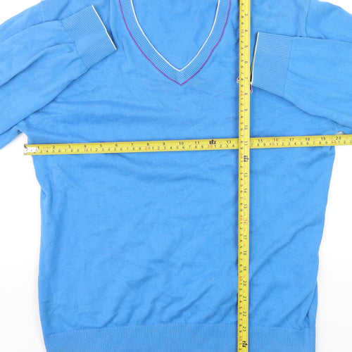 Puma Men's Blue V-Neck Cotton Pullover Jumper Size M