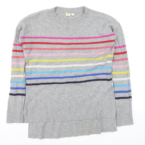 GAP Men's Grey Striped Wool Blend Crew Neck Jumper XS