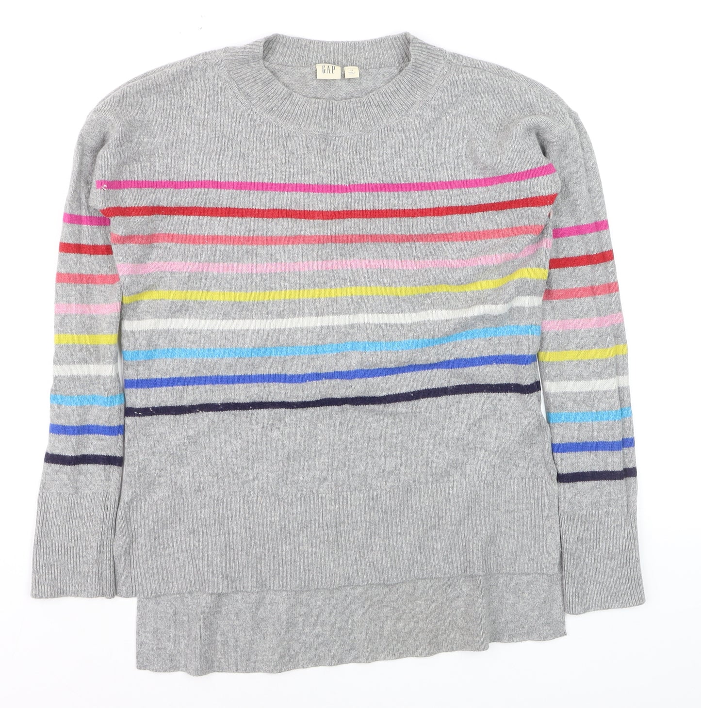 GAP Men's Grey Striped Wool Blend Crew Neck Jumper XS