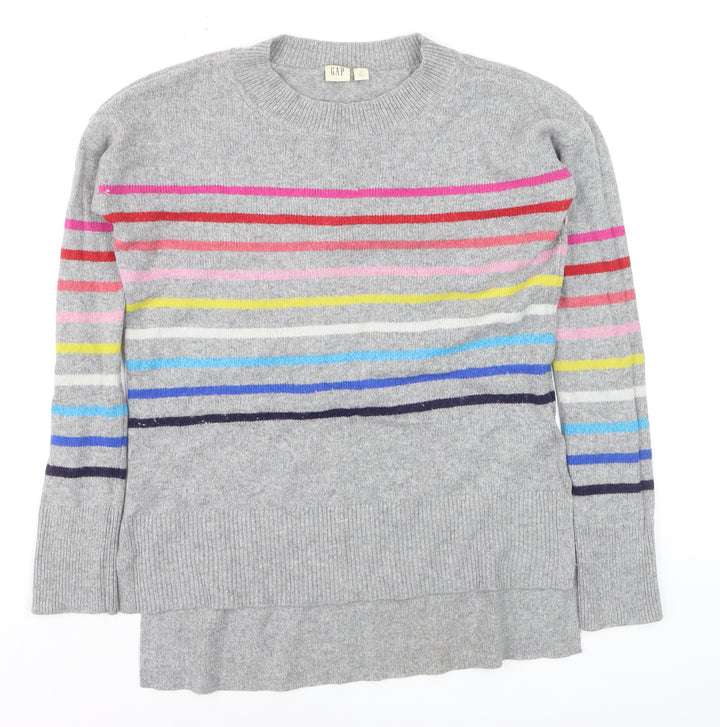 GAP Men's Grey Striped Wool Blend Crew Neck Jumper XS