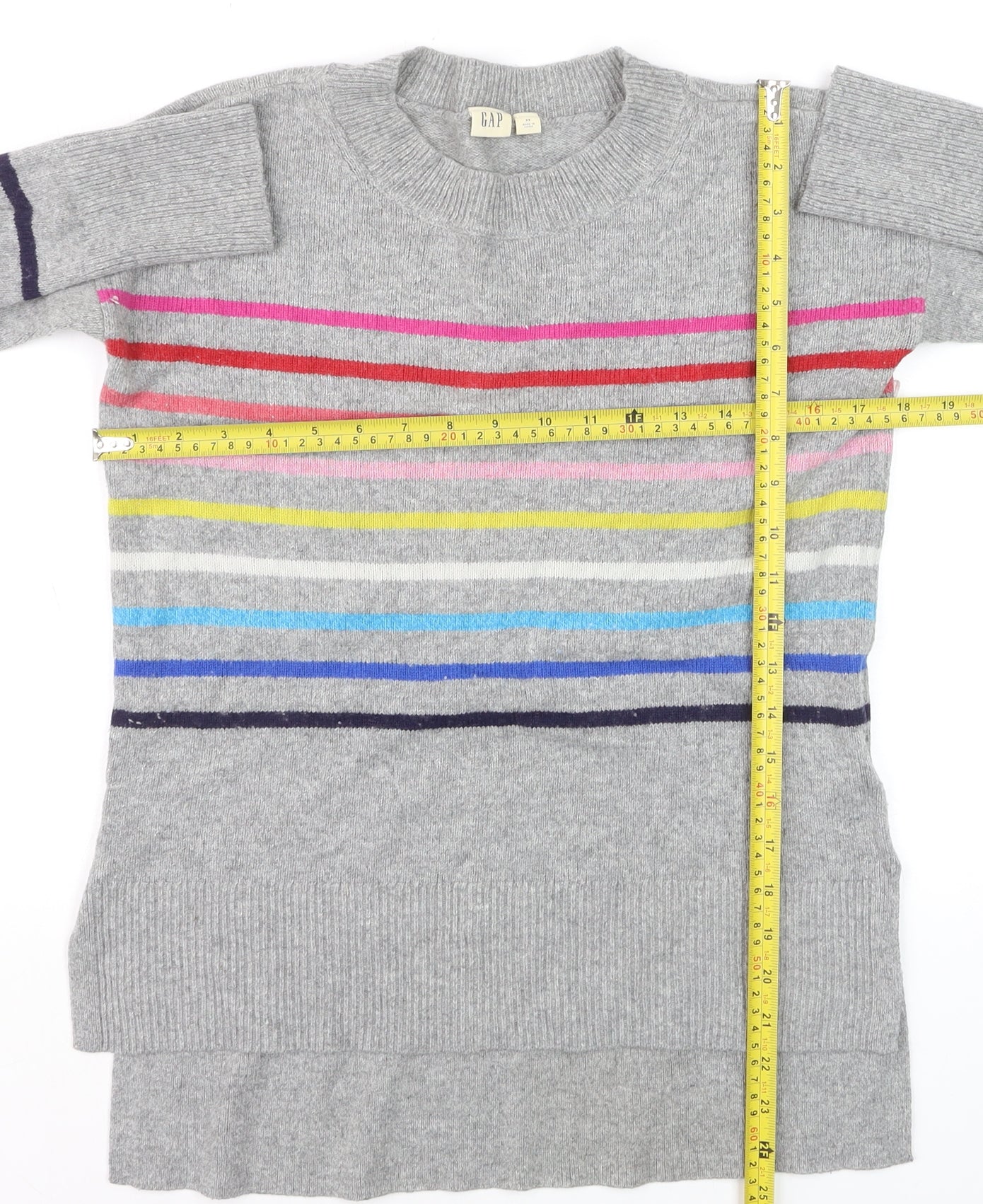 GAP Men's Grey Striped Wool Blend Crew Neck Jumper XS