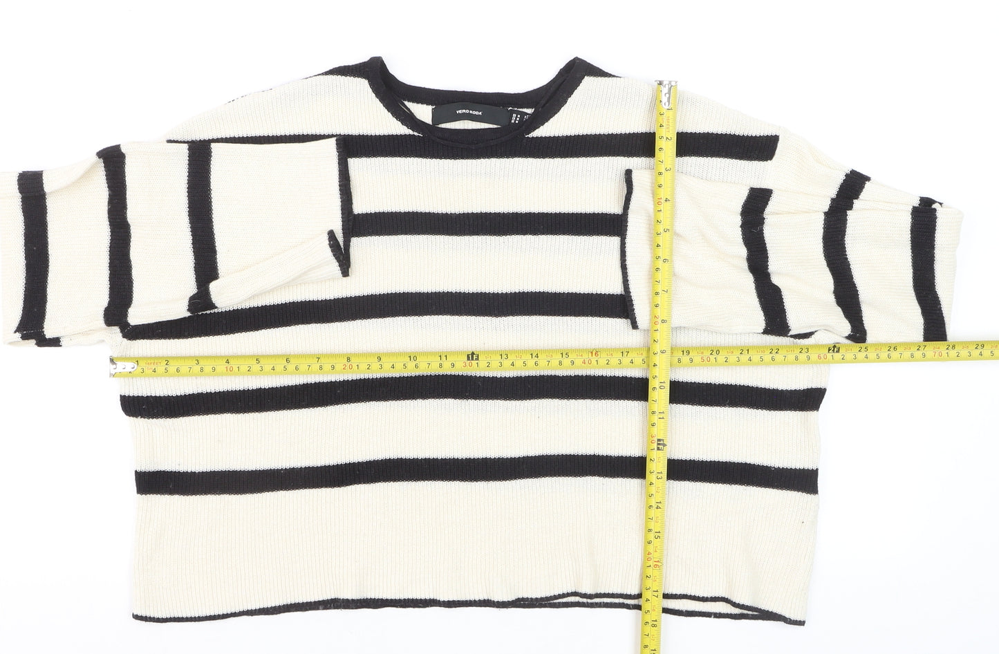 Vero Moda Unisex White Black Striped Knit Pullover Jumper M