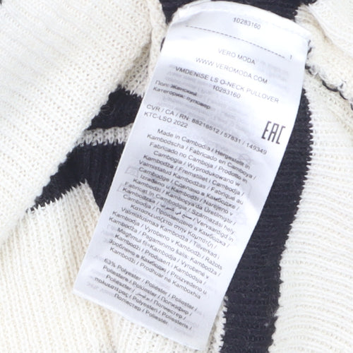 Vero Moda Unisex White Black Striped Knit Pullover Jumper M