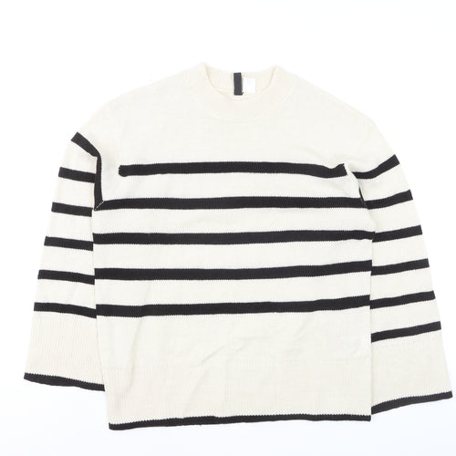 DIVIDED Men’s Ivory Black Striped Crew Neck Acrylic Jumper XS